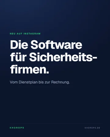 Beitrag auf dunkelblauem Grund: „Die Software für Sicherheitsfirmen. Vom Dienstplan bis zur Rechnung.“
